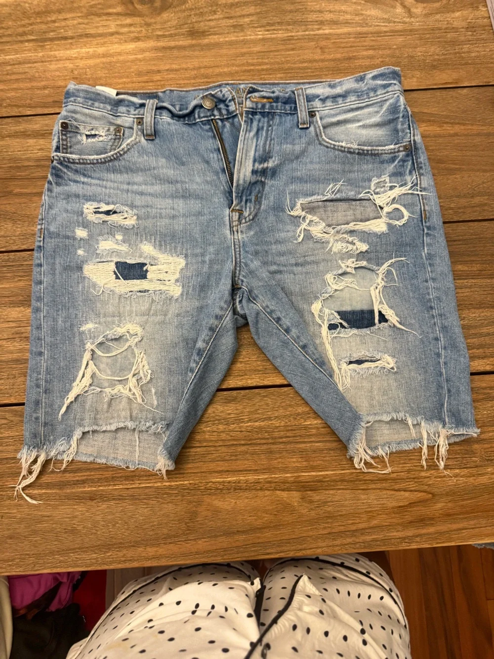 American Eagle Outfitters Light Blue Distressed Denim Shorts